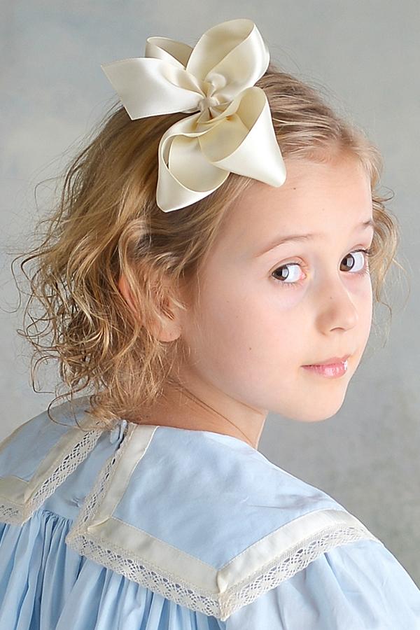 Strasburg Children Satin Ribbon Hair Bow with Alligator Clip Dressy Large Bow for Hair, Ivory